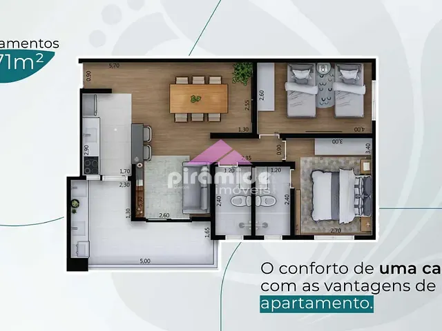 Apartamento com 71m² 2 quartos e 2 banheiros, à venda, no bairro Parque Industrial em São José dos Campos