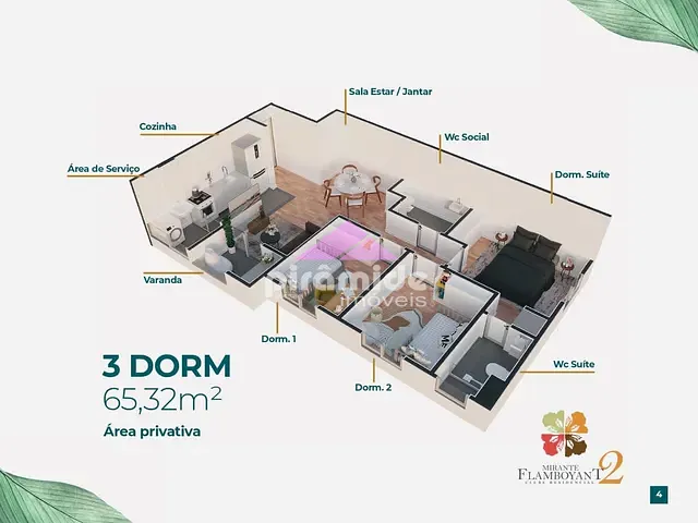 Apartamento 3 quartos e 2 banheiros, à venda, no bairro Parque Residencial Flamboyant em São José dos Campos
