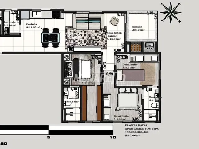 Apartamento com 86m², à venda, no bairro Centro em Concórdia