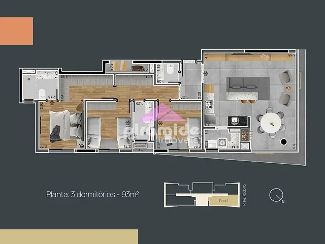 Apartamento com 93m² 3 quartos e 2 banheiros, à venda, no bairro Vila Ema em São José dos Campos