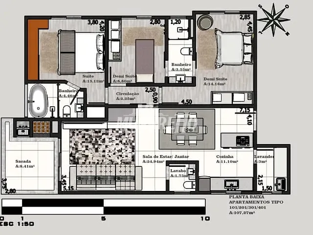 Apartamento com 107m², à venda, no bairro Centro em Concórdia