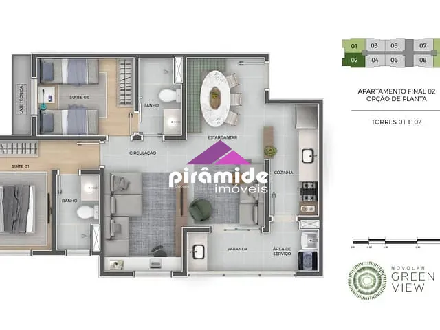 Apartamento com 67m² 3 quartos e 2 banheiros, à venda, no bairro Jardim das Indústrias em São José dos Campos