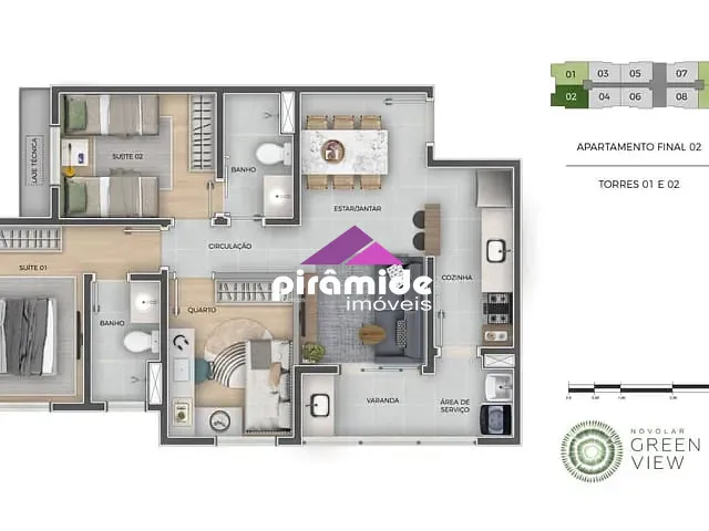 Apartamento com 67m² 3 quartos e 2 banheiros, à venda, no bairro Jardim das Indústrias em São José dos Campos