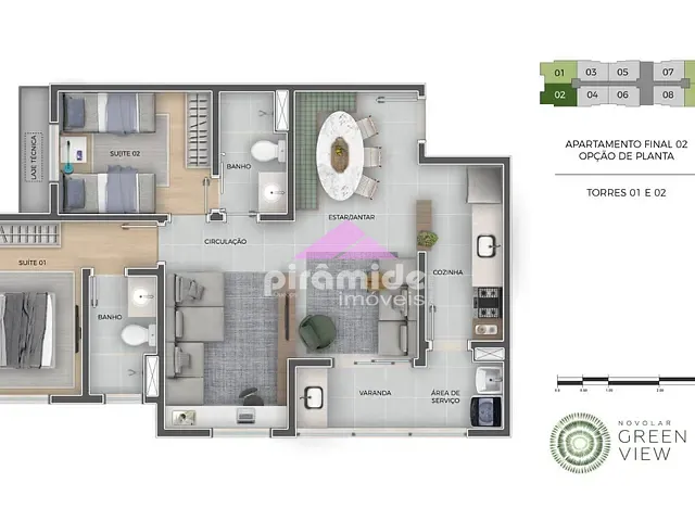 Apartamento com 67m² 3 quartos e 2 banheiros, à venda, no bairro Jardim das Indústrias em São José dos Campos