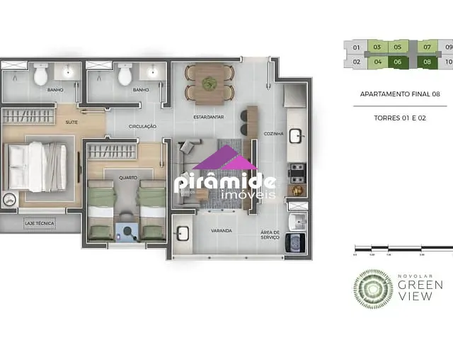 Apartamento com 54m² 2 quartos e 2 banheiros, à venda, no bairro Jardim das Indústrias em São José dos Campos