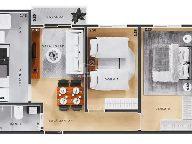 Apartamento 2 quartos e 1 banheiro, à venda, no bairro Conjunto Habitacional Ana Paula em Mogi das Cruzes