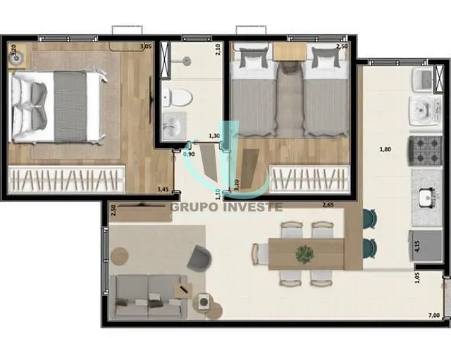 Apartamento com 51m² 2 quartos e 1 banheiro, para alugar, no bairro Vila Harmonia em Araraquara