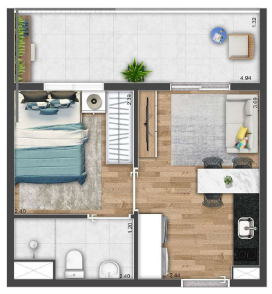 Planta do Apartamento - Apartamento à venda 1 Quarto, 1 Suite, 27.26M², Mooca, São Paulo - SP | Lares e Andares Imóveis