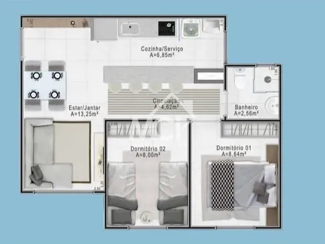 Apartamento 2 quartos e 1 banheiro, à venda, no bairro Areal em Pelotas