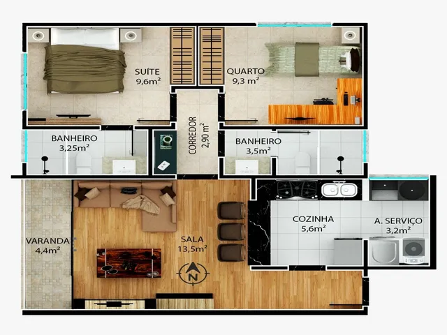 Apartamento com 550m² 2 quartos e 2 banheiros, à venda, no bairro São Lucas em Belo Horizonte