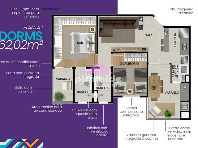 Apartamento com 62m² 2 quartos e 2 banheiros, à venda, no bairro Jardim Oswaldo Cruz em São José dos Campos