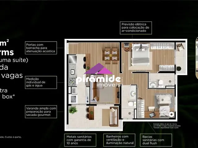 Apartamento com 65m² 2 quartos e 2 banheiros, à venda, no bairro Parque Industrial em São José dos Campos