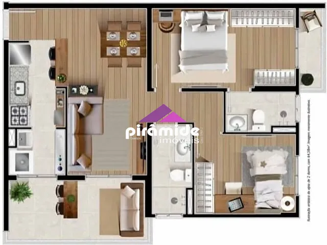 Apartamento com 65m² 2 quartos e 2 banheiros, à venda, no bairro Parque Industrial em São José dos Campos
