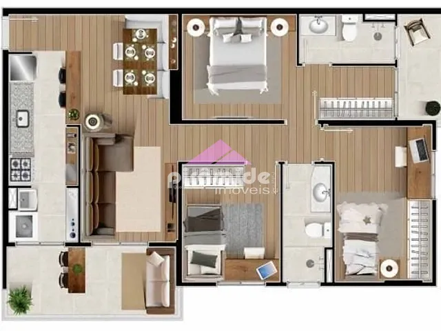 Apartamento com 80m² 3 quartos e 2 banheiros, à venda, no bairro Parque Industrial em São José dos Campos