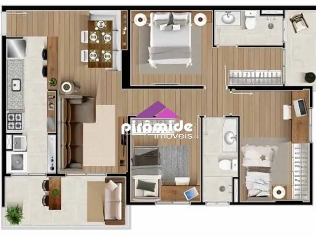 Apartamento com 80m² 3 quartos e 2 banheiros, à venda, no bairro Parque Industrial em São José dos Campos