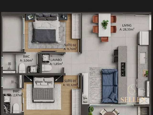 Apartamento 2 quartos e 3 banheiros, à venda, no bairro praia brava de itajaí em Itajaí