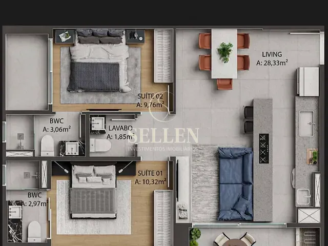 Apartamento 2 quartos e 3 banheiros, à venda, no bairro praia brava de itajaí em Itajaí