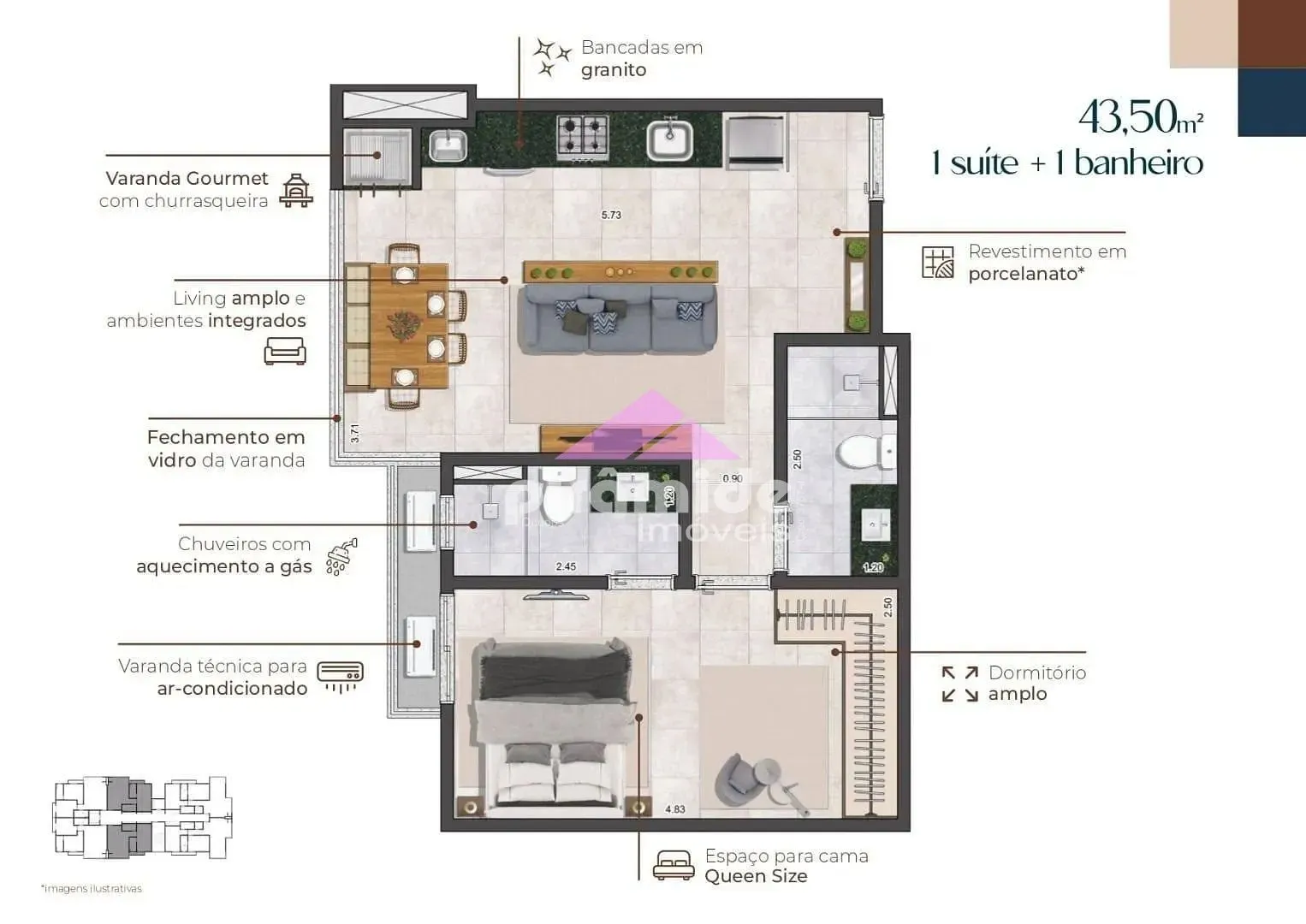 Apartamento, 1 quarto, 43 m² - Foto 3