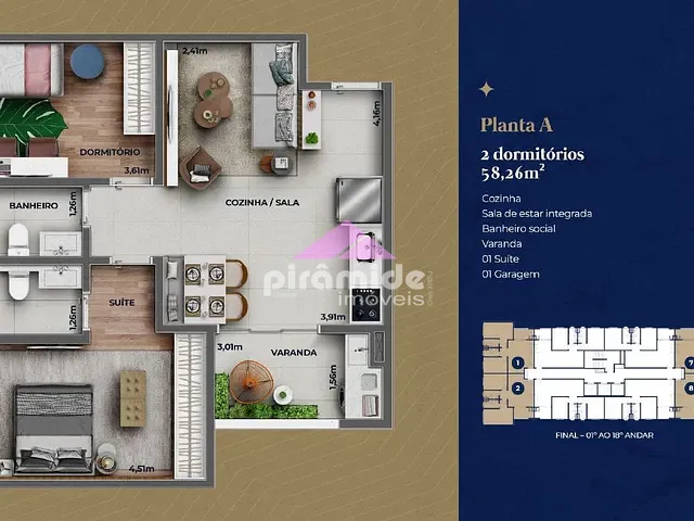 Apartamento com 58m² 2 quartos e 2 banheiros, à venda, no bairro Jardim Ismênia em São José dos Campos