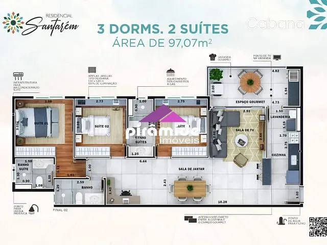 Apartamento com 97m² 3 quartos e 3 banheiros, à venda, no bairro Parque Industrial em São José dos Campos