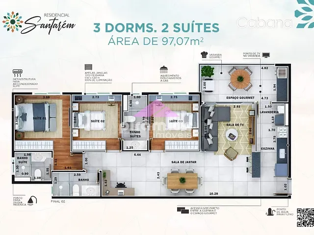 Apartamento com 97m² 3 quartos e 3 banheiros, à venda, no bairro Parque Industrial em São José dos Campos