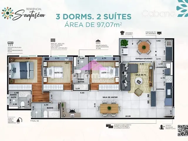 Apartamento com 97m² 3 quartos e 3 banheiros, à venda, no bairro Parque Industrial em São José dos Campos