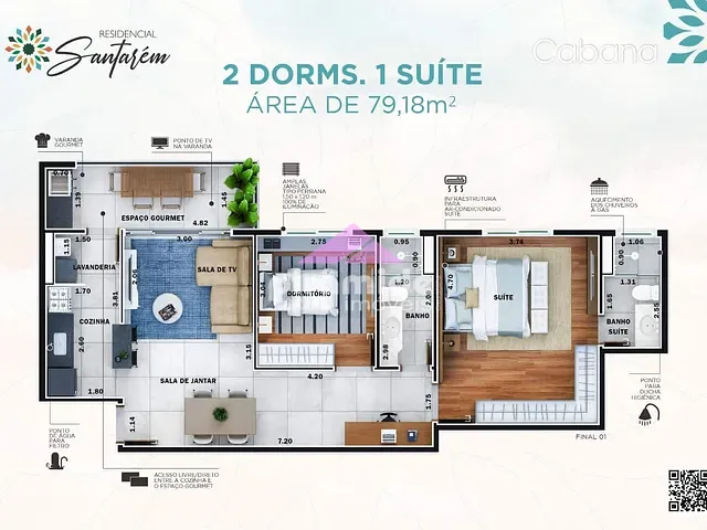 Apartamento com 79m² 2 quartos e 2 banheiros, à venda, no bairro Parque Industrial em São José dos Campos