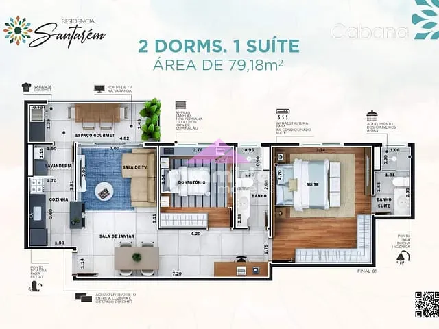 Apartamento com 79m² 2 quartos e 2 banheiros, à venda, no bairro Parque Industrial em São José dos Campos