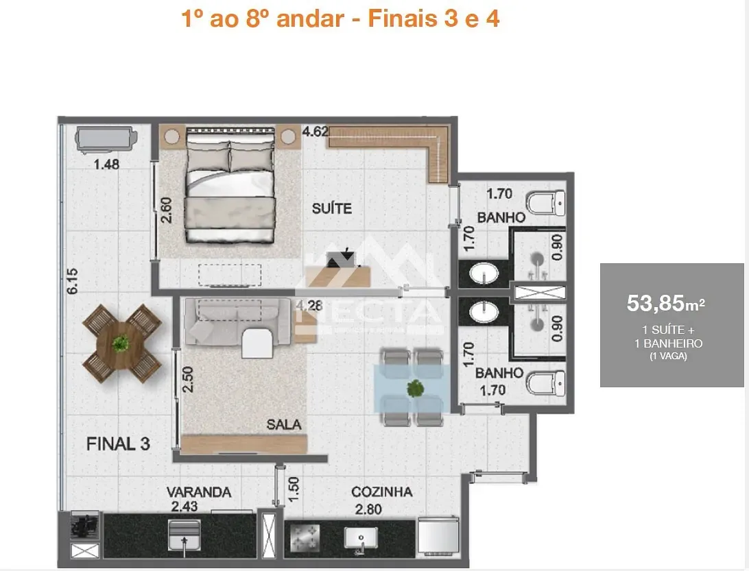 Apartamento, 1 quarto, 54 m² - Foto 3