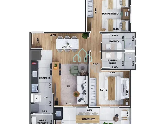 Apartamento 2 quartos e 2 banheiros, à venda, no bairro Jardim das Nações em Taubaté
