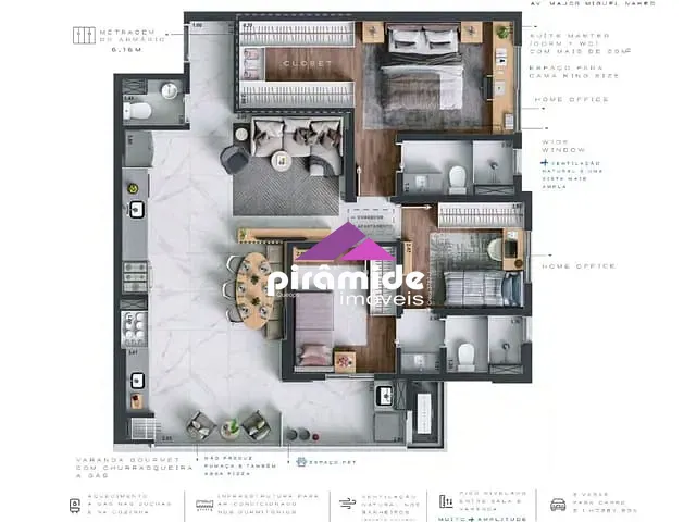 Apartamento com 91m² 3 quartos e 4 banheiros, à venda, no bairro Jardim das Colinas em São José dos Campos