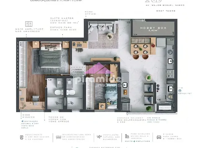 Apartamento com 71m² 2 quartos e 2 banheiros, à venda, no bairro Jardim das Colinas em São José dos Campos