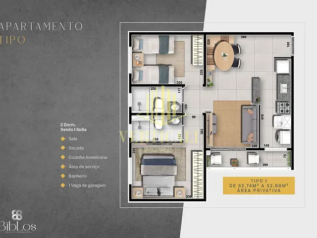 Apartamento com 53m² 2 quartos e 2 banheiros, à venda, no bairro Jardim Florianópolis em Cuiabá