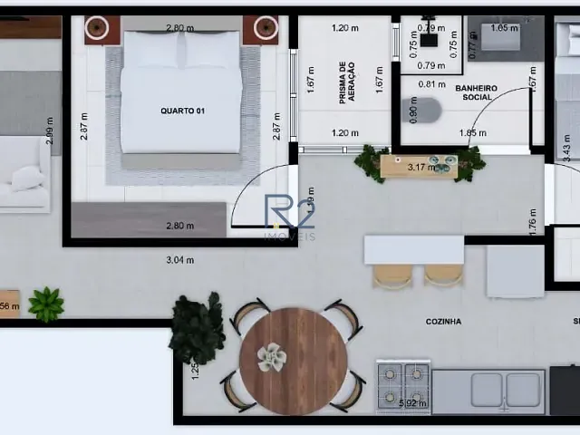 Apartamento com 60m² 2 quartos e 1 banheiro, para alugar, no bairro Setor Habitacional Arniqueiras em Águas Claras