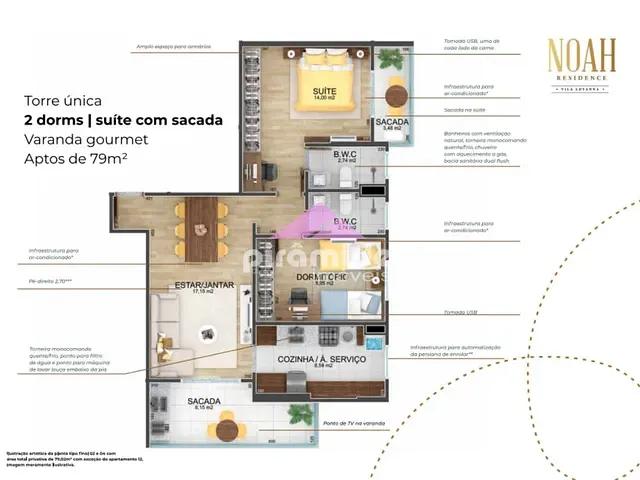 Apartamento com 77m² 2 quartos e 2 banheiros, à venda, no bairro Jardim São Dimas em São José dos Campos