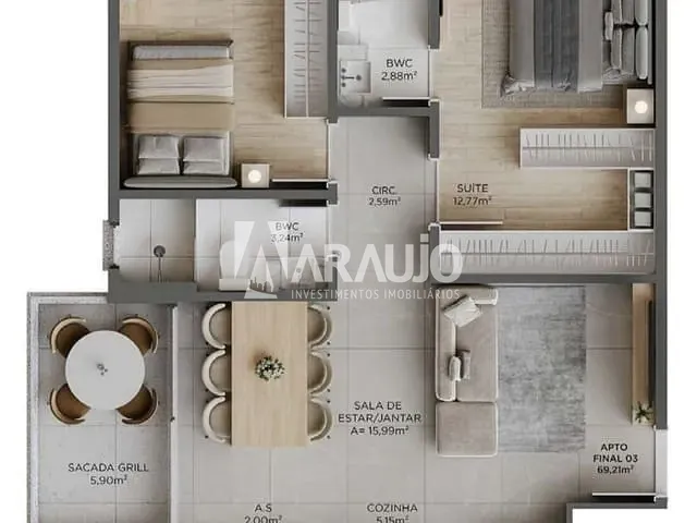 Apartamento 2 quartos e 2 banheiros, à venda, no bairro Vila Operária em Itajaí