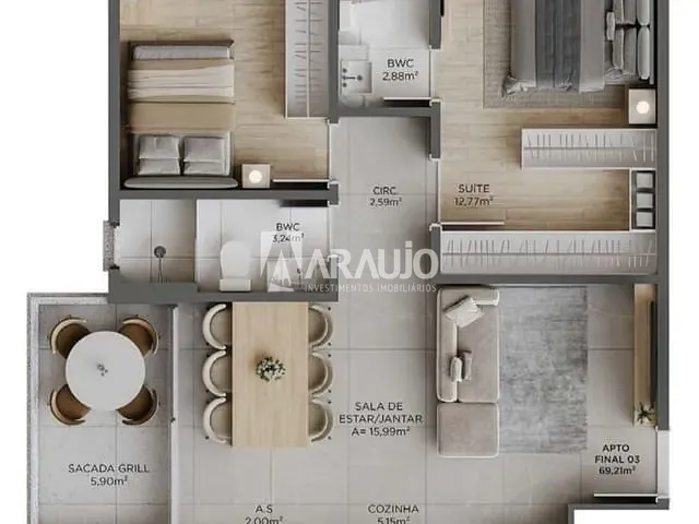 Apartamento 2 quartos e 2 banheiros, à venda, no bairro Vila Operária em Itajaí