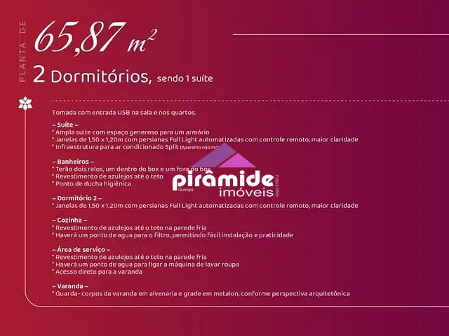 Apartamento com 66m² 2 quartos e 2 banheiros, à venda, no bairro Urbanova em São José dos Campos