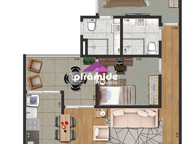 Apartamento com 66m² 2 quartos e 2 banheiros, à venda, no bairro Urbanova em São José dos Campos