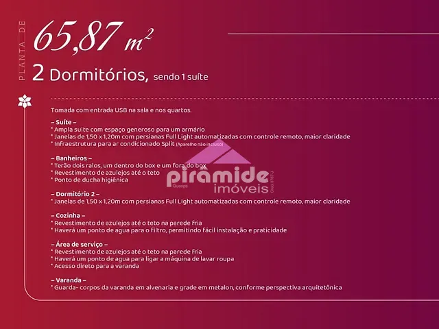 Apartamento com 66m² 2 quartos e 2 banheiros, à venda, no bairro Urbanova em São José dos Campos