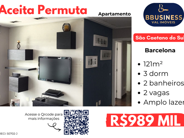Apartamento 3 quartos e 2 banheiros, à venda, no bairro Barcelona em São Caetano do Sul