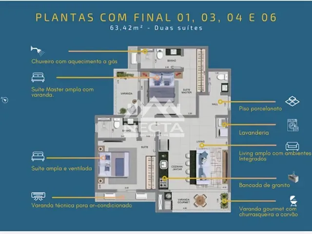 Apartamento com 64m² 2 quartos e 2 banheiros, à venda, no bairro Martim de Sá em Caraguatatuba