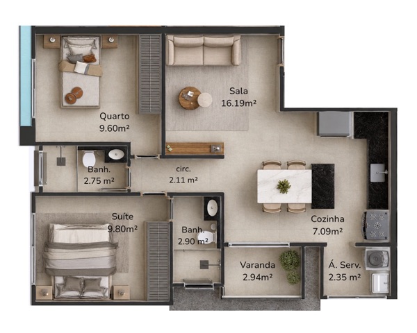 Apartamento com 61m² 2 quartos e 2 banheiros, à venda, no bairro Recreio em Rio das Ostras