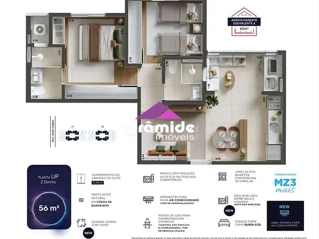 Apartamento com 56m² 2 quartos e 2 banheiros, à venda, no bairro Parque Industrial em São José dos Campos