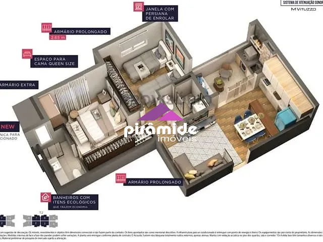 Apartamento com 56m² 2 quartos e 2 banheiros, à venda, no bairro Parque Industrial em São José dos Campos