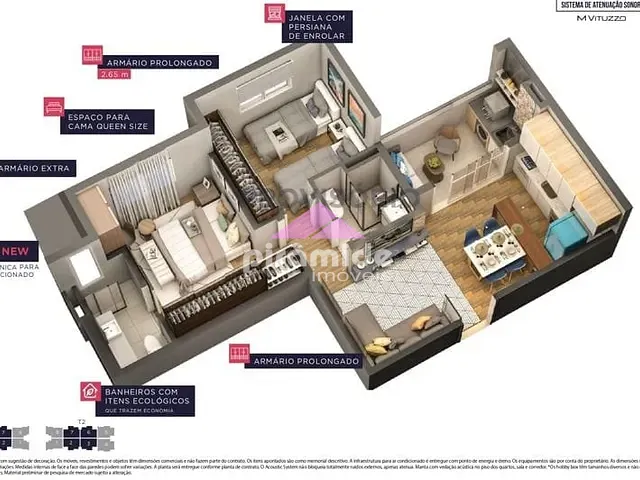 Apartamento com 56m² 2 quartos e 2 banheiros, à venda, no bairro Parque Industrial em São José dos Campos