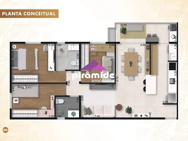 Apartamento com 85m² 3 quartos e 2 banheiros, à venda, no bairro Jardim Sul em São José dos Campos