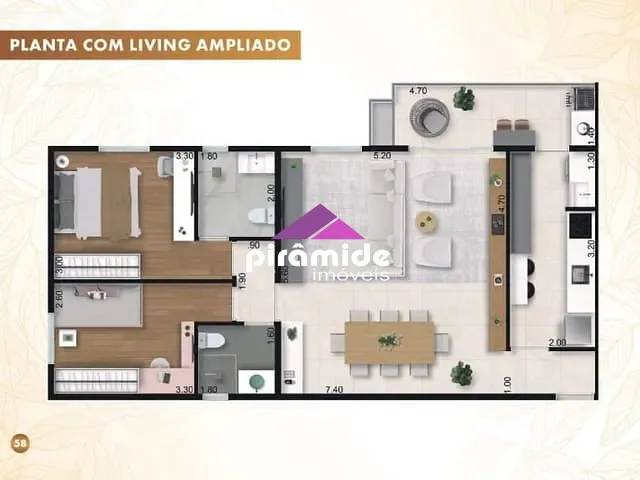 Apartamento com 85m² 3 quartos e 2 banheiros, à venda, no bairro Jardim Sul em São José dos Campos
