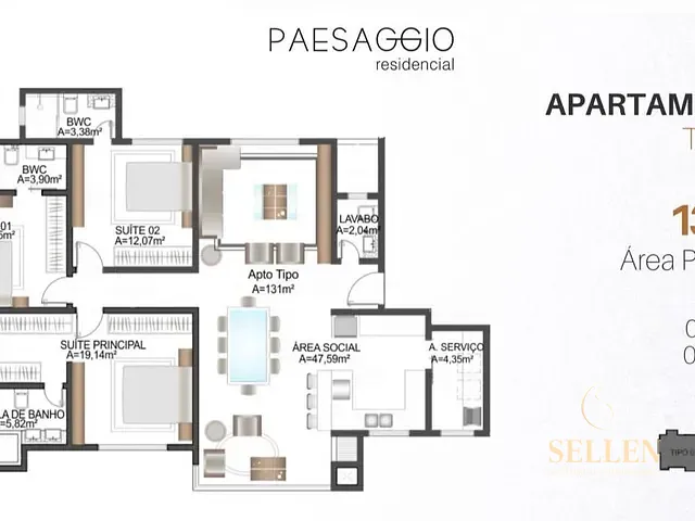 Apartamento com 198m² 3 quartos e 3 banheiros, à venda, no bairro Centro em Balneário Camboriú