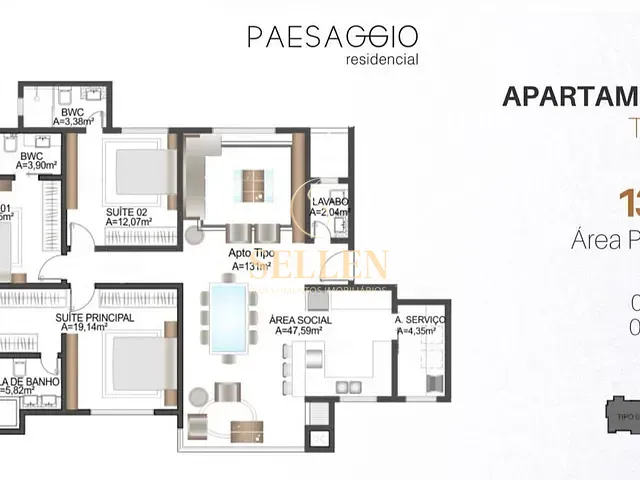 Apartamento com 198m² 3 quartos e 3 banheiros, à venda, no bairro Centro em Balneário Camboriú